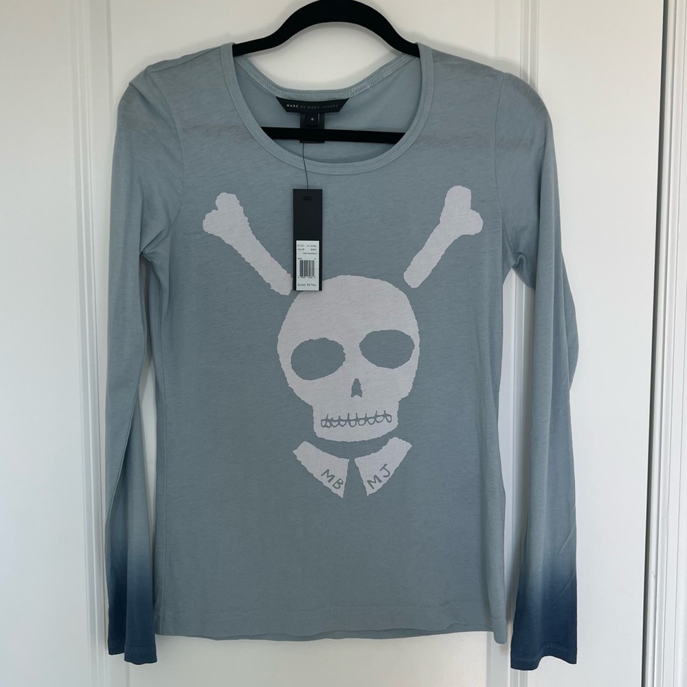 Marc By Marc Jacobs Blue T-Shirt with White Skull Design
